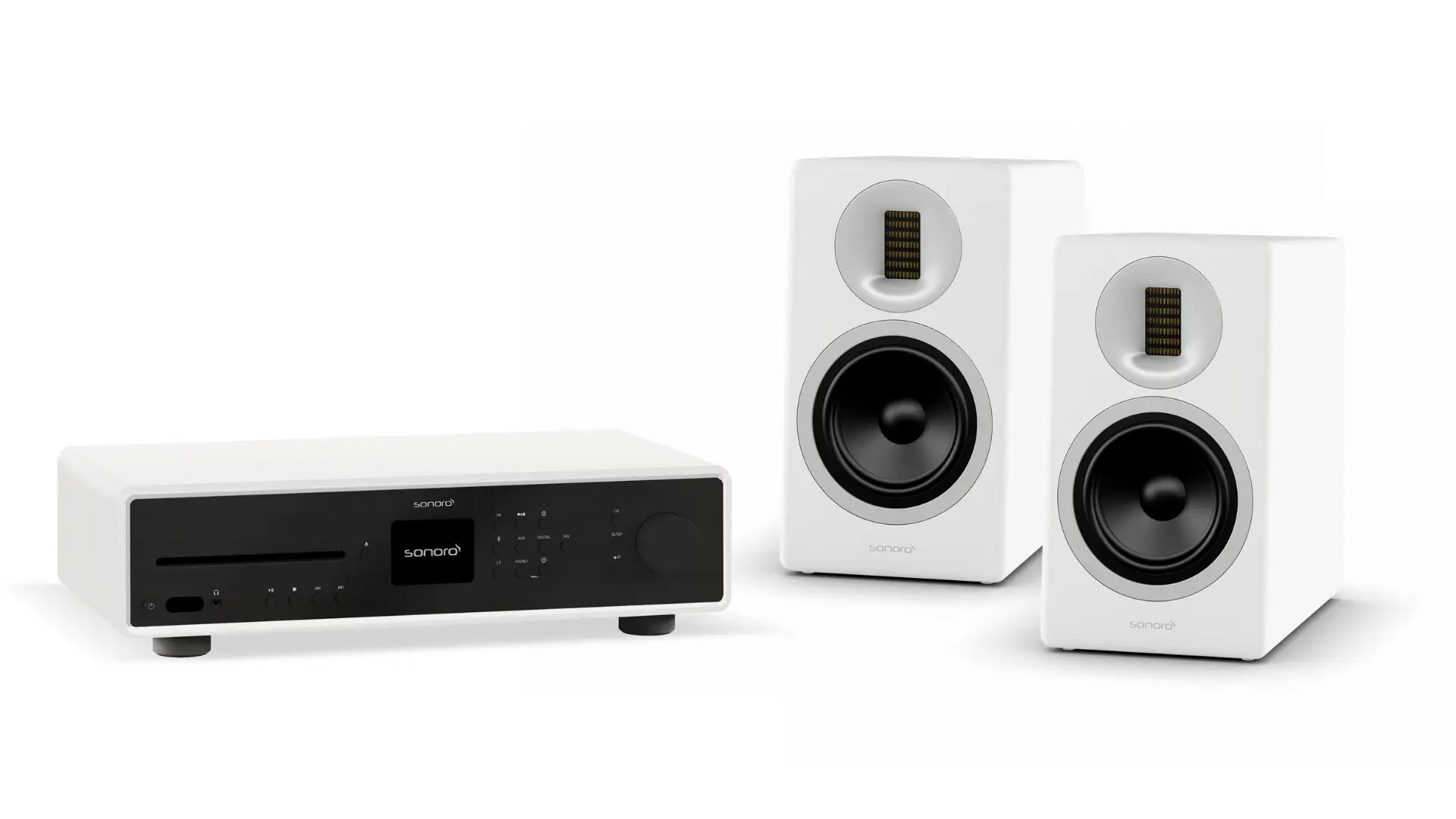 SonoroSTAND Supporto HiFi Per SonoroHIFI: Bianco, Alluminio Spazzolato E Vetro